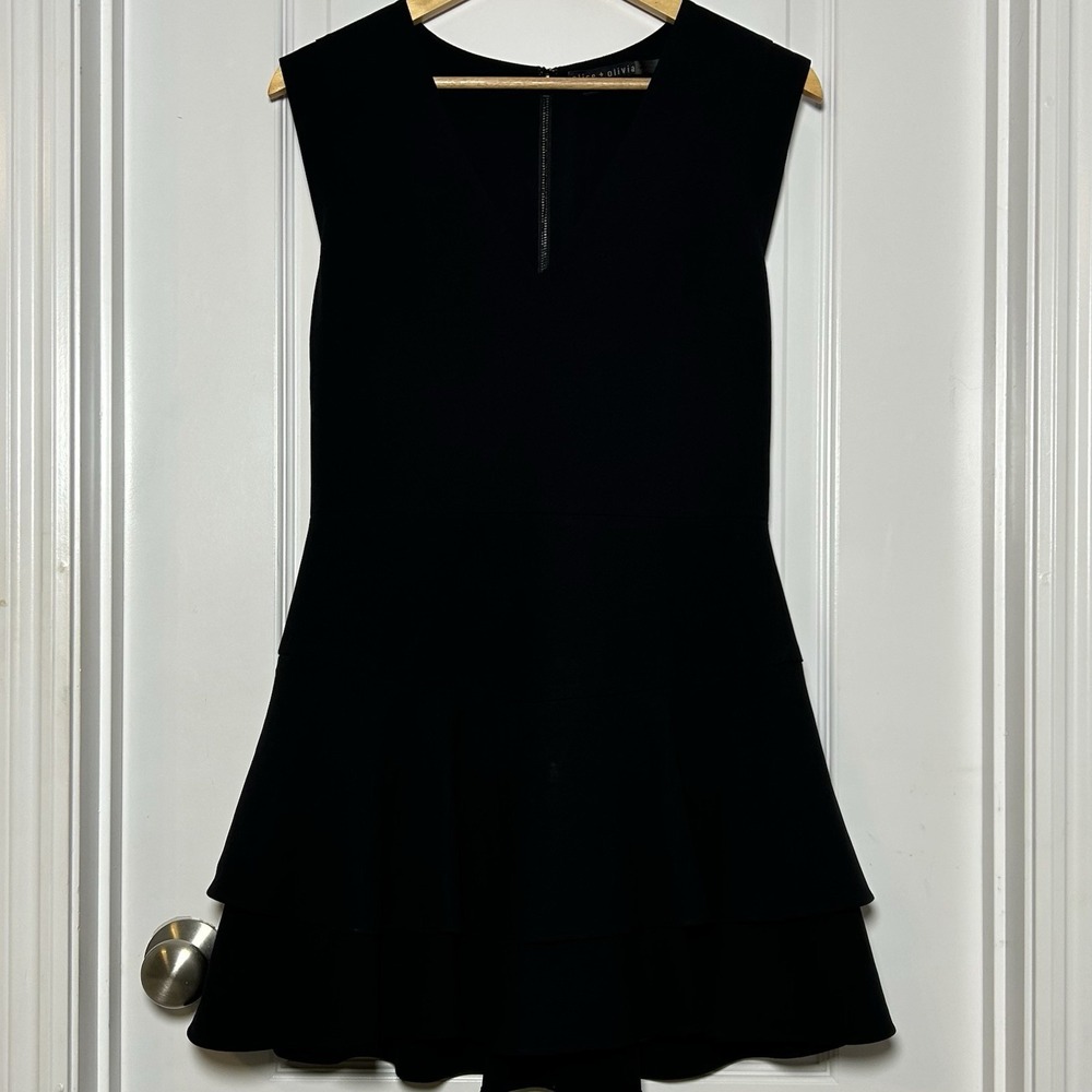 Alice + Olivia Classics Black Sleeveless Drop Waist Tiered Ruffle Mini Dress